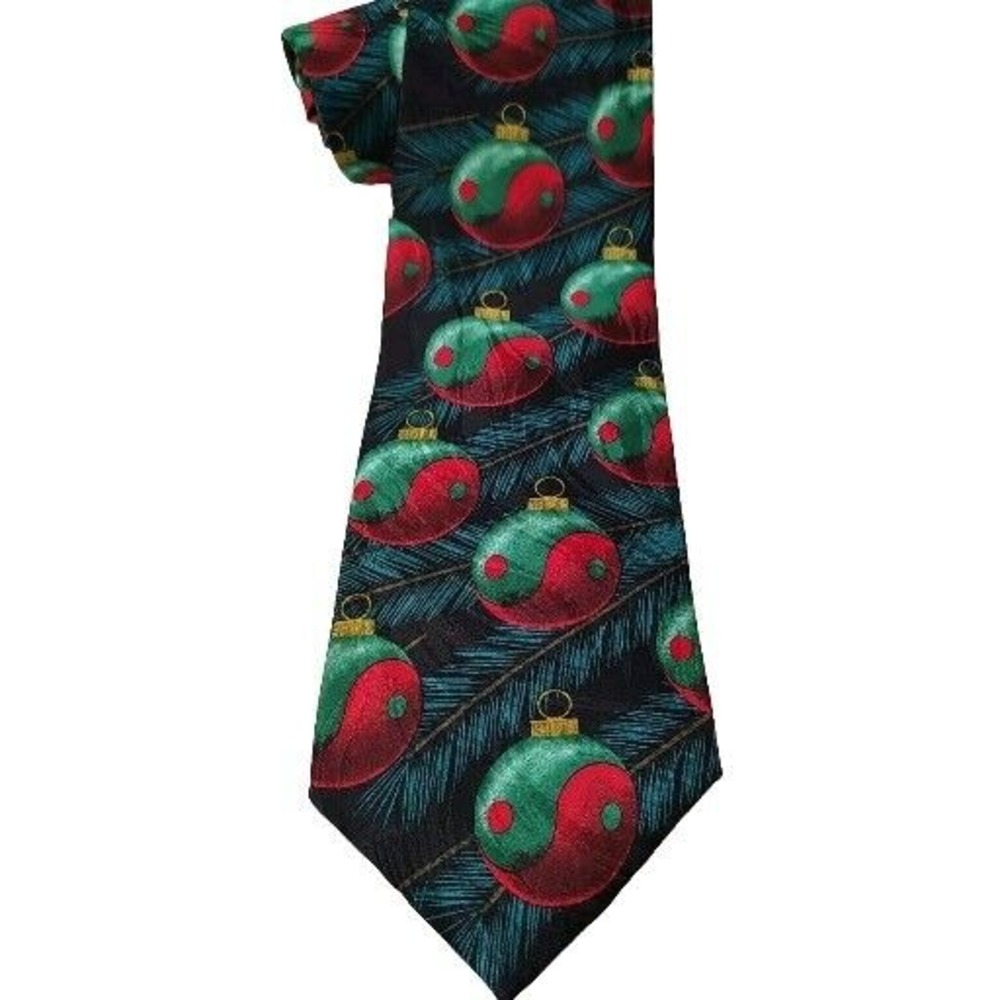 Vtg Ralph Martin Zen Ying Yang Christmas Ornament Neck Tie Red Green‎ 1996 Y2K